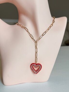 Gold Chain Necklace with Red Heart Pendant